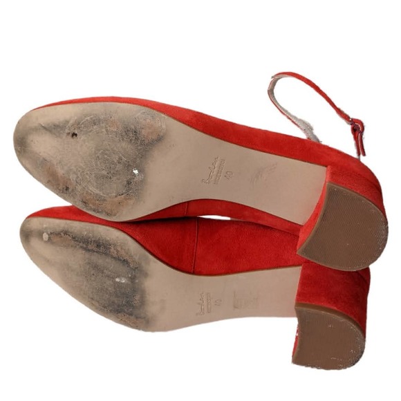 Boden Ankle Strap Suede Block Heel Shoes Buckle Closed Toe Red Women's Sz EU 40 - Picture 9 of 9